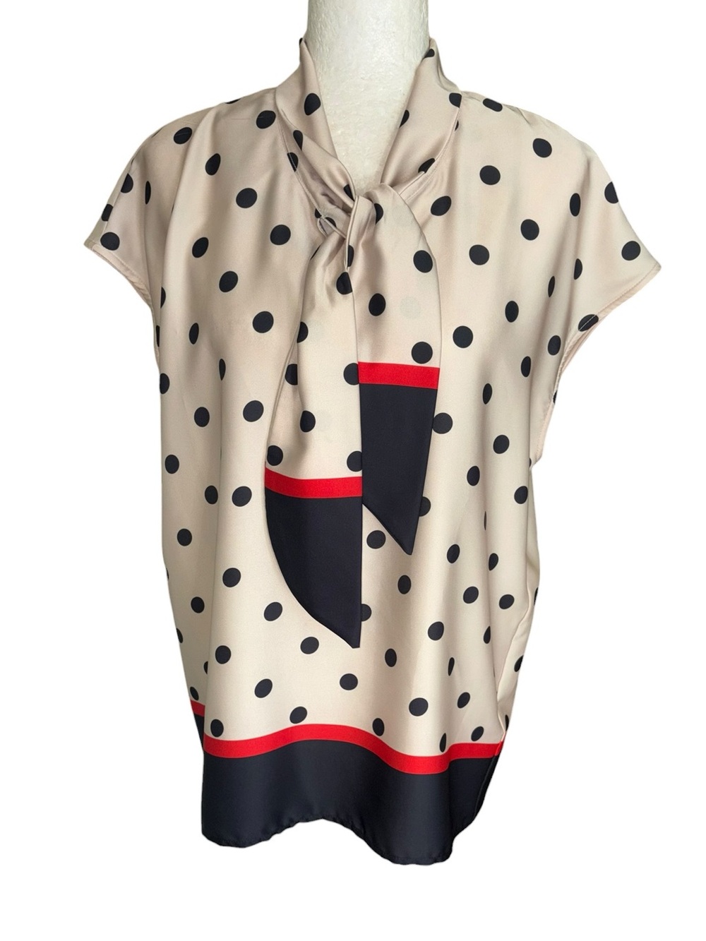 Eva Franco Anthropologie Silk Polka Dot Print Tie Neck Blouse - M